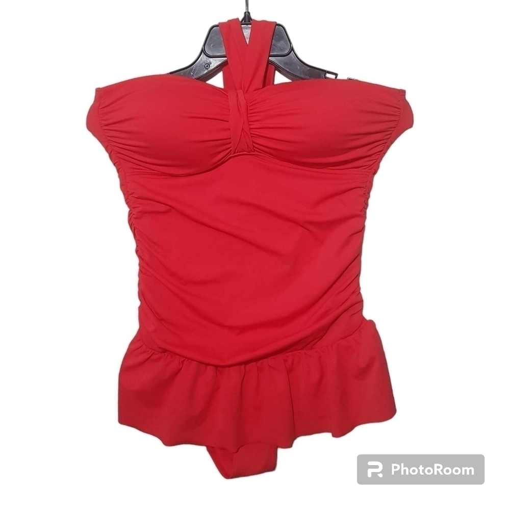 La Vie En Rose Aqua One Piece Swimsuit Halter Top Rouching